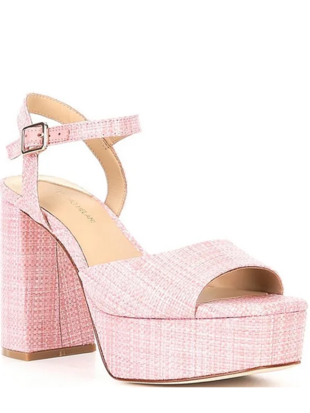 Antonio Melani Bonny Raffia Platform Block Heel Sandals Pink Salt NWOB size 7